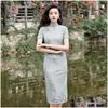 Roupas étnicas 2023 verão cinza y de comprimento médio Cheongsam moda simples moda retro diária de estilo chinês vestido de noite qipao grow dell dhl1n