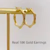 Hoop örhängen riktig 18k guld för kvinnor ren au750 bambu design fin smycken gåva klassisk mode mångsidig stil