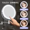 Laddningsbar väggmonterad sminkspegel 8 tum dubbelsidig 10 gånger förstoring badrum spegel 3 färgljus berör kosmetiska speglar
