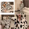 Vêtements de sommeil pour femmes qweek veet vache imprimement pyjama femme hiver chaude deux pièces pyjama pour femme salon wonge uspant des pantalons épaississeur dhqcr