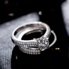 Hot Fake Diamond CZ Zircon Love Heart Designer Rings for Women Charm Crystal Stone 2pcs Set Wedding Engagement Propose Nail Finger Ring Jewelry