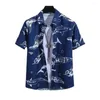 Men's Casual Shirts Summer Men Shirt Colorful Print Short Sleeves Tropical Style Hawaii Loose Single-breasted Quick Dry Vacation Beach Top