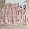 Lace Sleepwear Print Flower Female Nightwear Pajamas Suit With Shorts Satin Loungwear Patchwork Kimono Robe Gown Sexy Pyjamas