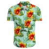 ハワイアンフラワーカジュアルメンズシャツ韓国のファッション服のコスチューム特大のトップスセールフローラル240410のための半袖付きプリント