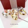 Anneaux de concepteur haut de gamme pour femmes Carter 6 Diamond Ring Color Diamond Love Ring Titanium Steel Ring Electroplate 18k Gold Tide Style Original 1: 1 avec logo