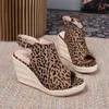 Sandaler Peep Toe High Heels Women Party Shoes Elegant Ladies Wedges Summer Fashion Leopard Plus Size 42 A4454