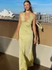 Julissa Mo Satin Sexy Deep V-Neck Bandage Dames Kleed Backless Halter Evening Maxi Dresses Zomer Skinny Elegant Party Clubwear 240410