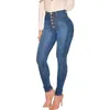 Frauen Jeans Skinny Colombian für Frauen 2024 hohe Taille Stretch 5 -Knopf -Druckauftaschen Mode blau