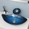 Kemaidi Waterfall Basin Sink Faucet Combo Tempered Glass Oval Vessel Sink Over Counter Glass Bowl Badrumsänkor med blandare kran