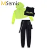 Msemis jazz kostym hiphop flickor kläder gröna toppar netto ärm svart hip hop byxor för barn prestanda moderna danskläder