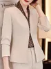 Damespakken Yitimuceng Casual Blazers For Women 2024 Kantoor dames mode mode lange mouw jassen vintage massief half high kraag jas
