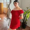 Party Dresses L-4XL Red Dress for Women Mini Sexy Summer Solid A-Line Harajuku American Retro Style Kort ärmkläder Vestidos Mujer