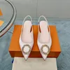 High Heels Slingback Ballet Sandals Pearl Crystal Silk Slingback Flat Loafers Womens Pump Low Heel Genuine Leather Print Shoes Rubber Leather Ankle Strap Slides
