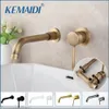 KEMAIDI Brass Bathroom Basin Faucet Wall Sink 360 Swivel Spout Wall Mounted Bath Mixer Tap Crane Antique Bronze Finished