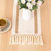 2024 NYTT MACRAME TABLE RUNNER Natural Burlap Woven Boho Tassel Wedding Bridal Shower Wedding Rustic Home Farmhouse Dining Table