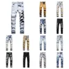 Jeans de designer jeans pourpre jeans denim hommes hommes pantalon pantalon violet ksubi jeans High Street Purple Retro Paint Spot Slim Feet Micro Elastic Jeans Hip-Hop Hole Ea2