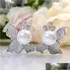 Stud Flower Pearl Diamond Earring 100% Real Sterling Sier Promise Earrings for Women Bridal Party Jewelry Gift Drop Delivery DHP43