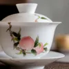 175 ml de té de porcelana blanca tureen sancai tazón cubierto taza de té simple pintada a mano Peach dulce gaiwán kung fu téware