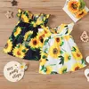 Girl's Dresses Baby Girl 100% Cotton Sunflower Print Flutter-sleeve Dress L47