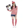 Parent-Child Wally Costume Red White Striped T-Shirt Waldo Playsuit Cosplay Carnival Halloween Fancy Party Dress