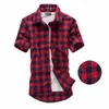 Camisa xadrez vermelha e preta Men camisas 2024 Summer Fashion Chemise Homme mass camisas xadrez de manga curta Men Blouse 240410