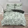 Money Devet Cover King Microfiber Dollar Bills of United States Federal Reserve med porträttet av Ben Franklin Bedding Set