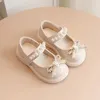 الأطفال أنيقة Bowknot Princess Shoes Pu Leather Sandals Kids Girls Girls Party Beaded Pearl Dance for 240329