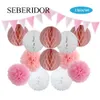 Summer Jungle Party Favor Green Set Round Paper Ball Honeycomb Baby Boy Girl Baptism Wedding Decor Pink White Tissue Flowers DIY