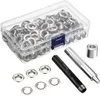 Kit d'outils Grommet 100 ensembles œillets Grommets 6 mm 10 mm 12 mm 14 mm intérieur diamètre argent pour vêtements de chaussures sac en cuir artisanat bricolage