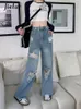 Женские джинсы High Street Lose Straight Woman Fashion Slim Casual Wickly Women Vintage Blue Holes Pants Женщины