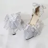 Sandali eleganti lolita in pizzo alto tacchi loli abito da sposa scarpa da spina fata donna tea party boro fiocco femminile