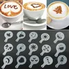 16st/set kaffeskum spraymall kök prylar barista stencils garland mögel café tillbehör kaffe tryck blommamodell