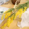 88 cm 3 rami Acacia artificiale giallo mimosa pudica spray falsa fiore di seta per matrimoni decorazioni di fagioli rossi pianta per x'mas