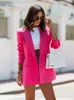 Frauenanzüge Blazer Elegance Blazer Frauen solide doppelt bastelte Bürodame Herbst Jacke Mantel mit Taschen Casual Slim Fit Pink Blazer für Frauen C240410