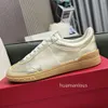 Champagne Valenstino Trainer Gold Sneakers Shoes Designer Couple's White Cowhide Colored Rivet Lacing Studs Low Top Sports Casual Board Training