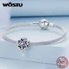 WOSTU 925 argent Sterling violet cristal Lotus breloques perle goutte pendentif rétro creux coeur perle ajustement Original Bracelet collier