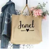 Gepersonaliseerde bruiloft Mevrouw Burlap Tote Bag Bridal Party Retro Beach Tas Bruidsmeisje Custom Jute Tote Bag Literair eenvoudig cadeau