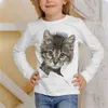 Футболки девушки 3D графическая кошачья футболка Tee Tee с длинным рукавом 3D Print Fall Mute Kids 3-12 лет повседневная ежедневная одежда для детской девочки 240410