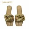 FABIO PENNY Womens sandals metal Cross buckle decoration Womens slippers summer flat bottom Beach Flip Flops Casual shoes 240403