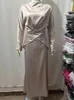 الملابس العرقية عيد الساتان مسلم مقطوعتان مكونون للنساء Abaya Morocco Party Skirt Ramadan Dress Trets Abayas Kaftan Islam Dubai Arab Long
