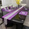 紫色のテーブルランナー枕カバーナプキンモダンラインストーンテーブルランナー豪華なフェイクソフトホームウェディングテーブルクロス装飾
