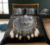 Wolf Dreamcatcher beddengoedset, Dreamcatcher Animal Print Dekbedoverkant King Size voor volwassen jongens kinderen, exotische Boheemse quiltomslag