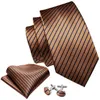 Szyja wiąże Barry. Wang Orange Brown Silk Mens Tie Hanky ​​Mankiety Zestaw Złota Kawa Jacquard Designer Naszyjnik męski Party Business Partyc240410