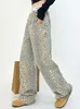 Leopard Print Women American Retro Wide Leg Pants Baggy High Waisted Boyfriend Jeans Loose Y2k Oversized Hip Hop Trousers