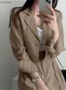 Frauenanzüge Blazer Frauen solide lässige Anzüge Blazer Jacke Wide Bein hohe Taillenhosen Büro Lady Herbst Frühling Crop Tops Schichten Zwei -Stück -Sets C240410