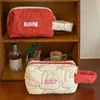 Söta kvinnor Portable Rabbit Quilted Cotton Cosmetic Bag Handbag Lady Tote Makeup Pouch Travel Organizer förvaringspåsar med dragkedja 240329