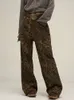 Leopard Print Women American Retro Wide Leg Pants Baggy High Waisted Boyfriend Jeans Loose Y2k Oversized Hip Hop Trousers