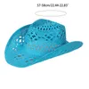 Western Crochet Cowboy Straw Hat Women Men Casual Handmade Hollow out Cowgirl Solid Color Outdoor Wide Brim Beach Cap 240410