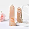 Natural Crystal Quartz Point Healing Stone Cherry Blossom Agate Hexagonal Prisms 50-80mm obelisk Wand Stone Tower Home Decor