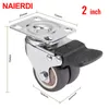 NAIERDI 4PCS Swivel Furniture Casters 1.5" / 2" Heavy Duty Soft Rubber Roller Furniture Wheels With Brake for Platform Trolley